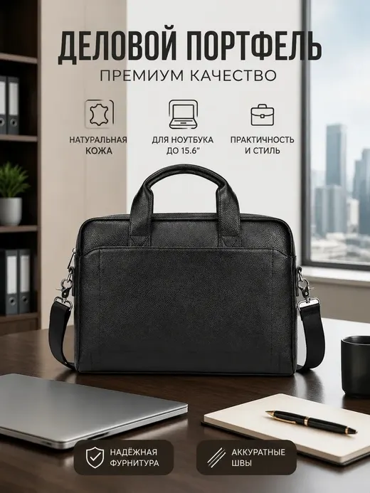 Портфель ALIFE store 007 натуральная кожа черный